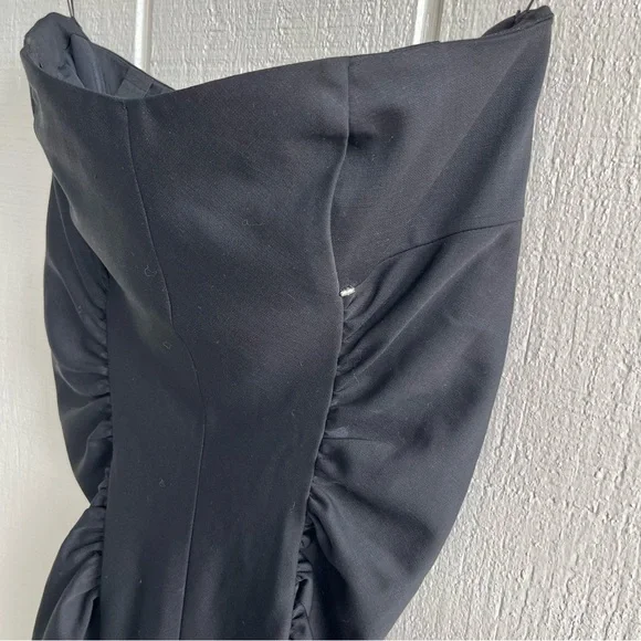 Max Mara Sportmax Strapless Ruched Dress Black Virgin Wool Knee Length Size S - Picture 3 of 11